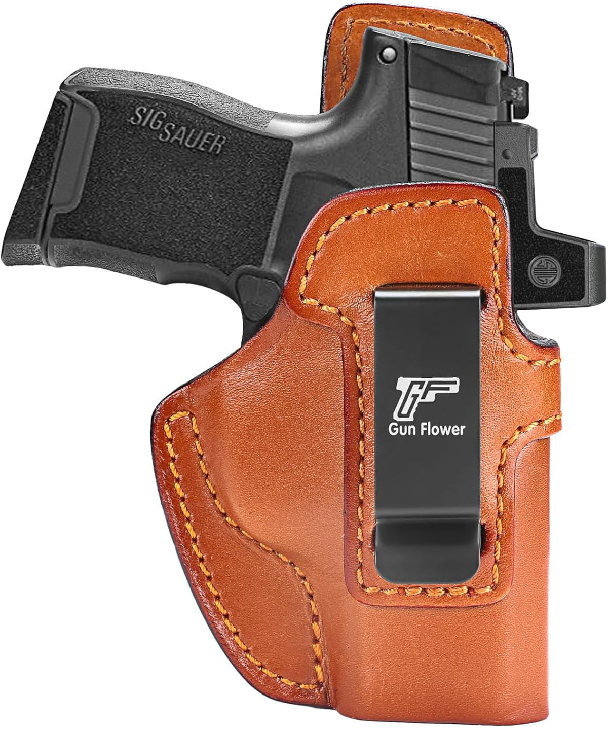 GUN & FLOWER  SIG Sauer P365 IWB Leather Holster - Premium Brown Leather, Optic Cut & Appendix Concealed Carry, Fits 1.5"-1.75" Belts, Right Hand for P365/P365X/P365 SAS/P365-380 GUN & FLOWER