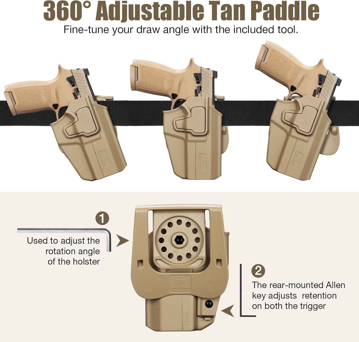 Universal OWB Paddle Holster Desert Tan Optic Ready - Fits Sig P320, Glock 17/19, Taurus G2C/G3C, Canik TP9, FN 509, M&P, CZ P-07 & More - Index Finger Release, Right Hand
