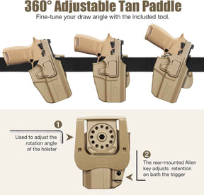 Universal OWB Paddle Holster Desert Tan Optic Ready - Fits Sig P320, Glock 17/19, Taurus G2C/G3C, Canik TP9, FN 509, M&P, CZ P-07 & More - Index Finger Release, Right Hand