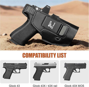 Glock 43/43X/43X MOS IWB Leather Holster - Optic Cut Concealed Carry, Appendix Inside Waistband, Fits 1.5"-1.75" Belt, Brown/Black Right Hand - GUN & FLOWER