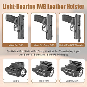 Hellcat Pro IWB Brown Leather Holster w/Olight Baldr S / Baldr Mini / RL Mini - Light-Bearing Optic Cut, Fits Hellcat Pro OSP / Comp / Threaded, 1.5"-1.75" Belts, Right Hand