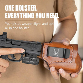 Hellcat Pro IWB Brown Leather Holster w/Olight Baldr S / Baldr Mini / RL Mini - Light-Bearing Optic Cut, Fits Hellcat Pro OSP / Comp / Threaded, 1.5"-1.75" Belts, Right Hand