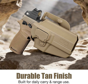 Universal OWB Paddle Holster Desert Tan Optic Ready - Fits Sig P320, Glock 17/19, Taurus G2C/G3C, Canik TP9, FN 509, M&P, CZ P-07 & More - Index Finger Release, Right Hand