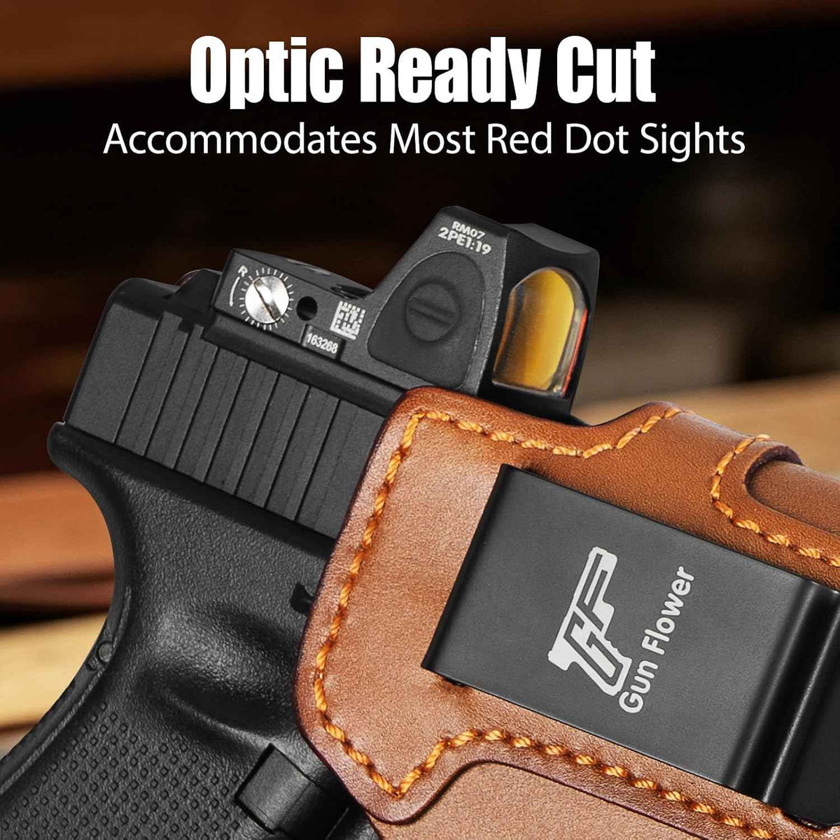 Glock 19/19X/23/32/44/45 IWB Leather Holster w/Olight Baldr S / Baldr Mini / RL Mini - Light-Bearing Optic Cut, Fits MOS Version, 1.5"-1.75" Belts, Right Hand
