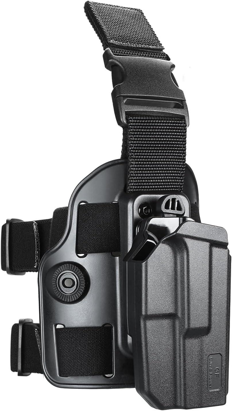 Level II Retention G17 Drop Leg Holster, Fit for Glock 17 Gen 3-5 Glock 22/31 Gen 3-4, Glock 44/45.Not Fit G22/G31 Gen 5, Polymer Thigh Holster Platform, Thumb Release Holster, Leg Holster for Pistols