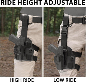 Gun & Flower Level II Tactical Drop Leg Holster,Thigh Holster Fit G19 GEN 3-5 G19X/44/45, Adjustable,Level II Retention Index Finger Release,Toolless Adjustment, Right Hand