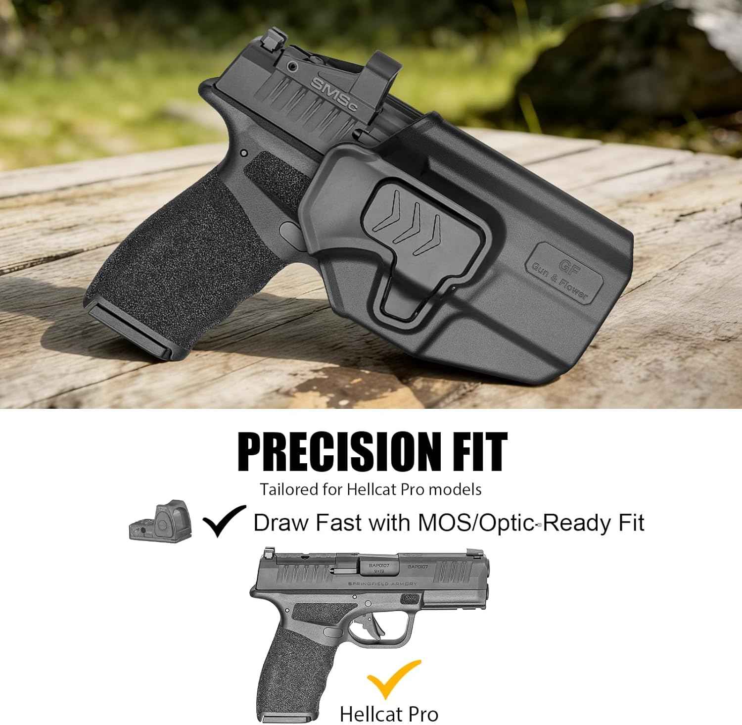 Springfield Hellcat Pro OWB Belt Clip Holster - Level II Retention, RDS / Optic Ready, Outside Waistband Right Hand