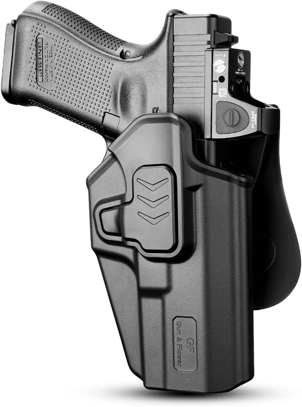 Glock 17/19/19X/23/45 OWB Holster - Level II Index Finger Release, Adjustable Retention, 360° Paddle, Precision Fit Right Hand