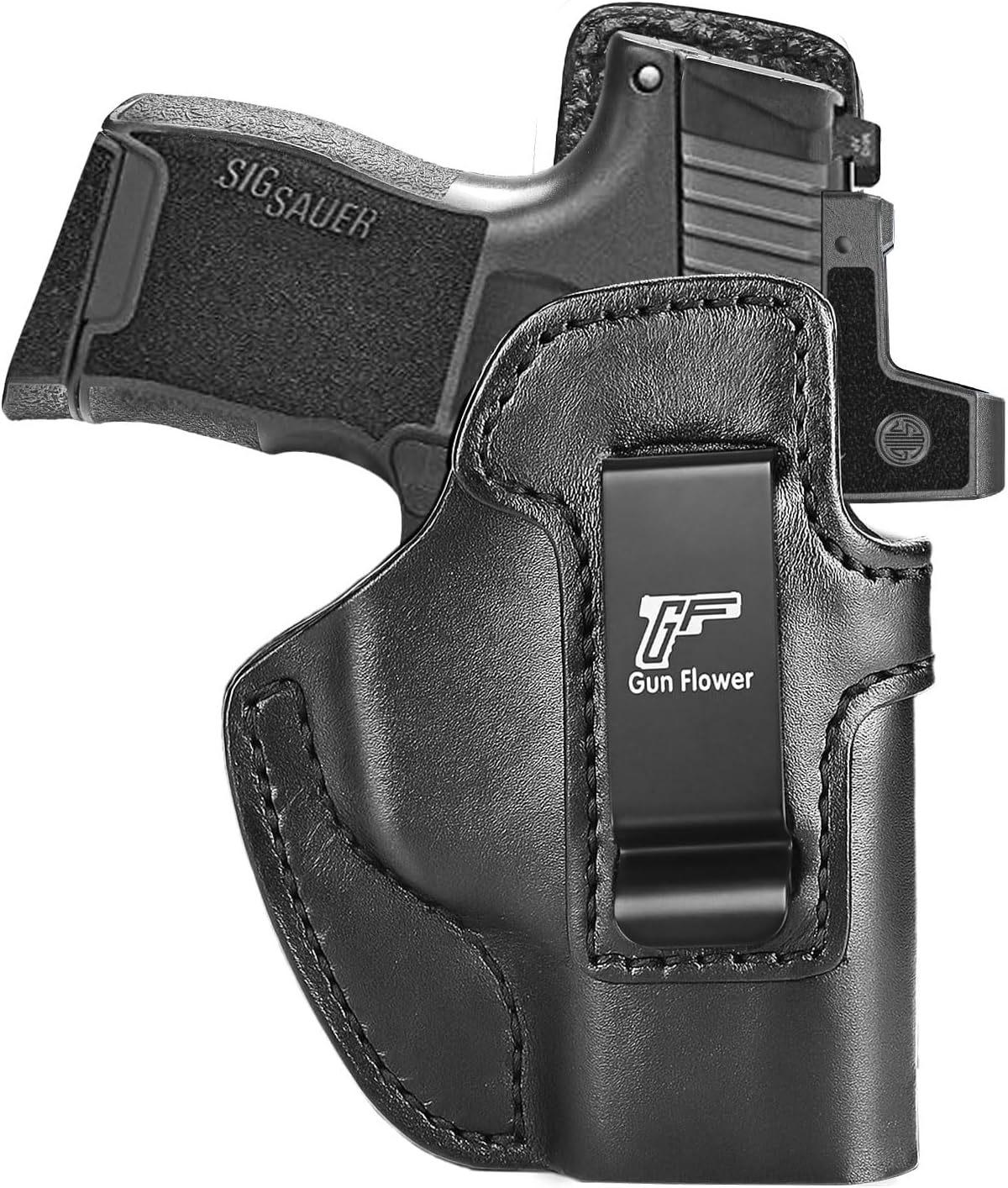 SIG Sauer P365 IWB Leather Holster - Premium Black Leather, Optic Cut & Appendix Concealed Carry, Fits 1.5"-1.75" Belts, Right Hand for P365/P365X/P365 SAS/P365-380 GUN & FLOWER