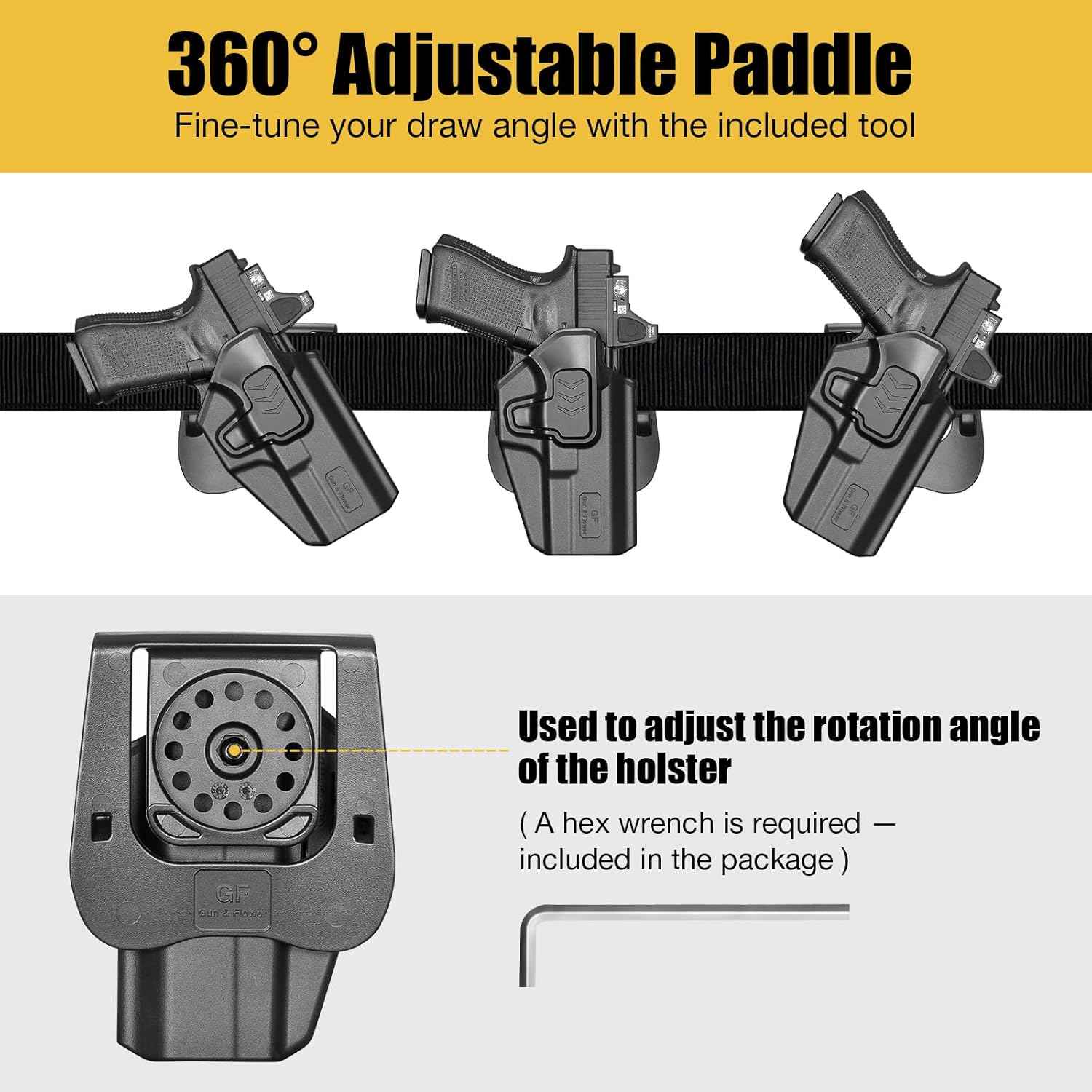 Glock 17/19/19X/45 MOS OWB Paddle Holster - Level II Retention, Optic Ready, 360° Adj  GUN FLOWER