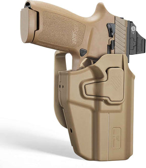 Universal OWB Paddle Holster Desert Tan Optic Ready - Fits Sig P320, Glock 17/19, Taurus G2C/G3C, Canik TP9, FN 509, M&P, CZ P-07 & More - Index Finger Release, Right Hand