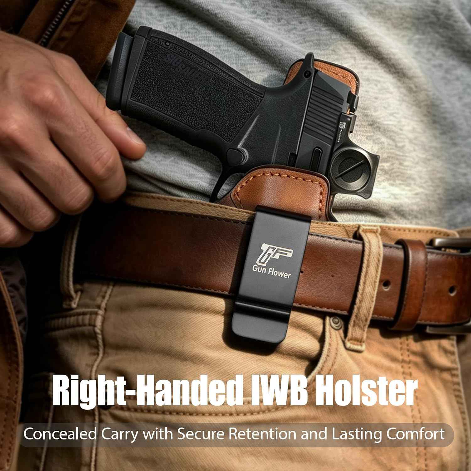 Sig Sauer P365 X-Macro IWB Leather Holster w/TLR-7 X Light - Light-Bearing Concealed Carry, Fits P365 X-MACRO / TACOPS / COMP, Optic Cut, 1.5"-1.75" Belts, Right Hand