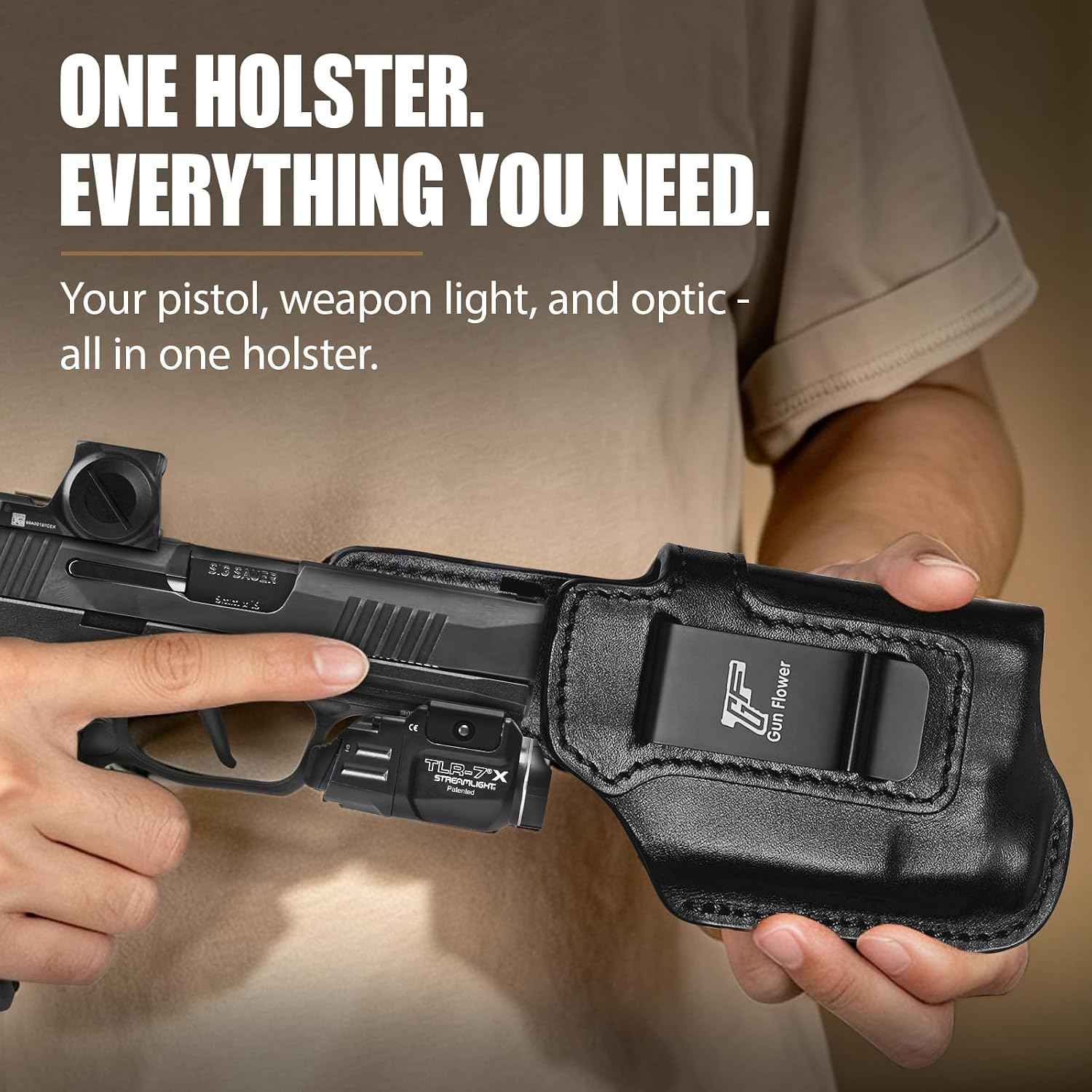 Sig Sauer P365 X-Macro IWB Leather Holster w/TLR-7 X Light - Light-Bearing Concealed Carry, Fits P365 X-MACRO / TACOPS / COMP, Optic Cut, 1.5"-1.75" Belts, Right Hand