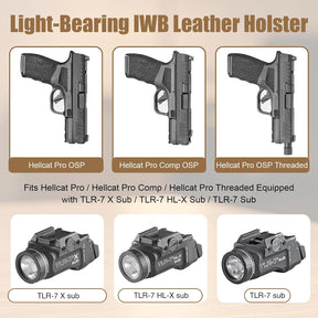 Hellcat Pro IWB Leather Holster w/TLR-7 X Sub, TLR-7 Sub & TLR-7 HL-X Sub - Optic Cut Light-Bearing Concealed Carry, Fits Hellcat Pro OSP / Comp / Threaded, 1.5"-1.75" Belts