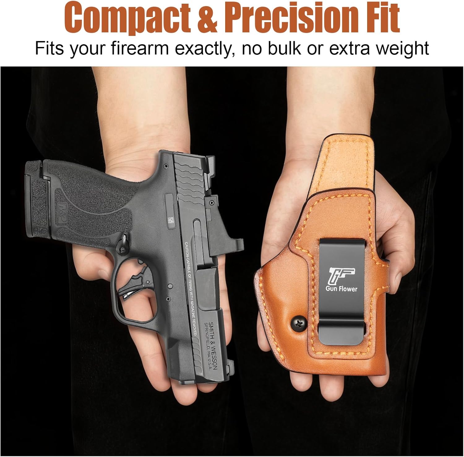 GUN & FLOWER IWB Leather Holster for M&P Shield Plus 9mm / M&P Shield M2.0 / M&P Shield 1.0 - Optic Cut, Inside Waistband Concealed Carry, Adjustable Retention, Right Hand, Brown