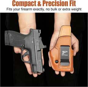 GUN & FLOWER IWB Leather Holster for M&P Shield Plus 9mm / M&P Shield M2.0 / M&P Shield 1.0 - Optic Cut, Inside Waistband Concealed Carry, Adjustable Retention, Right Hand, Brown