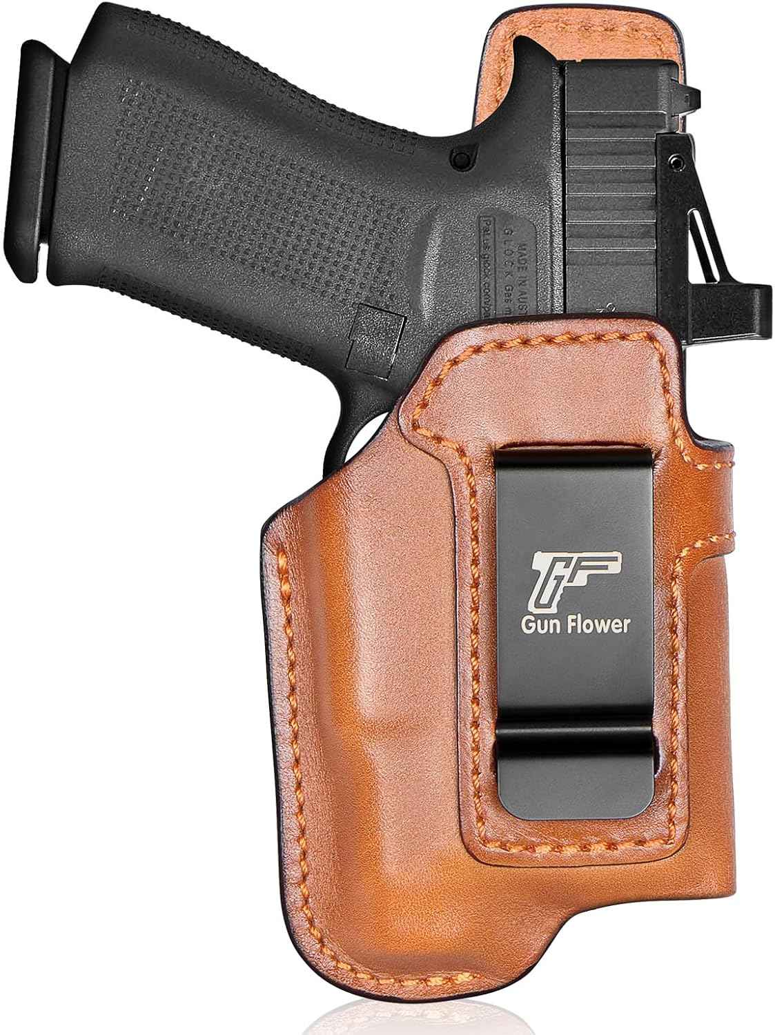 Glock 43X IWB Leather Holster w/TLR-7X Sub, TLR-7 HL-X Sub & TLR-7 Sub - Optic-Ready Cut, Fits Glock 43X MOS & Rail Version + PSA Dagger Micro, 1.5"-1.75" Belts, Right Hand - GUN & FLOWER