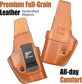 Glock 43/43X/43X MOS IWB Leather Holster - Optic Cut Concealed Carry, Appendix Inside Waistband, Fits 1.5"-1.75" Belt, Brown/Black Right Hand - GUN & FLOWER
