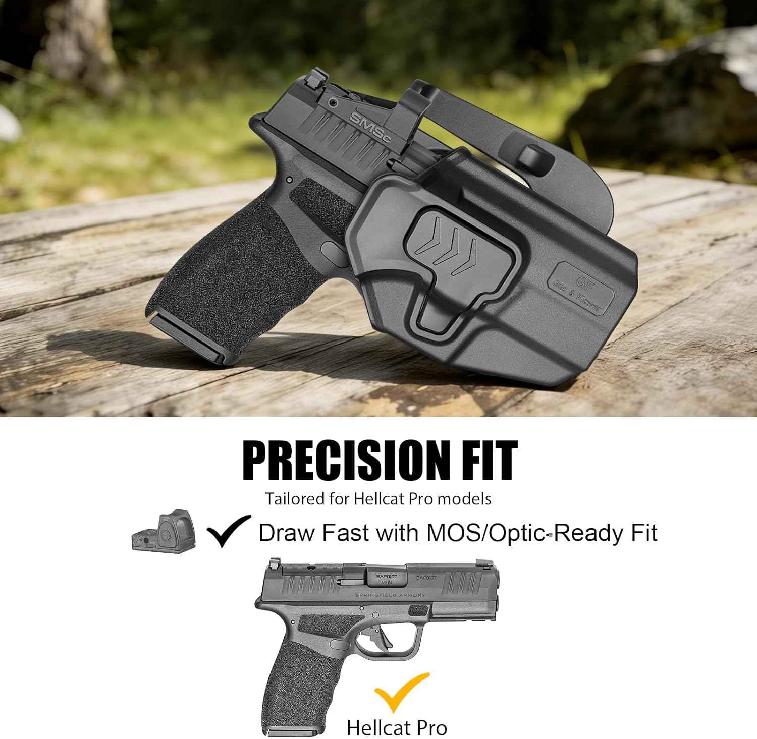Springfield Hellcat Pro OWB Paddle Holster - Level II Retention, RDS / Optic Ready, Outside Waistband Right Hand