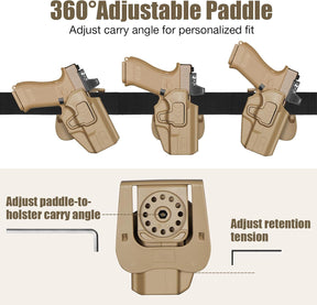 Glock 19/19X/23/26/44/45 OWB Holster - Level II Index Finger Release, Optic Ready / MOS Compatible, Fits Ruger RXM, PSA Dagger Compact & Glock 32 Gen3-4, Right Hand Tan - GUN & FLOWER