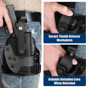 Universal Adjustable Drop Leg Holster - Fits Glock 17 19 22 23 26 Gen3-5, Taurus G2C G3C G3 XL, Beretta 92FS PX4 APX, M&P 9MM Compact, Canik TP9 SF Elite, CZ P07 P09 P10C | Tactical Thigh Platform (No Optic)