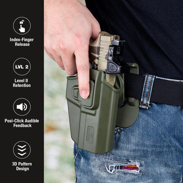 Universal OWB Holster for Canik/FN/Walther/Browning/S&W/Sarsilmaz/Sig/Girsan/Stoeger/Bersa / 1911, Fits More Than 100 Pistols, Index Finger Release System, Adj Retention, Right Hand, Green|Gun&Flower