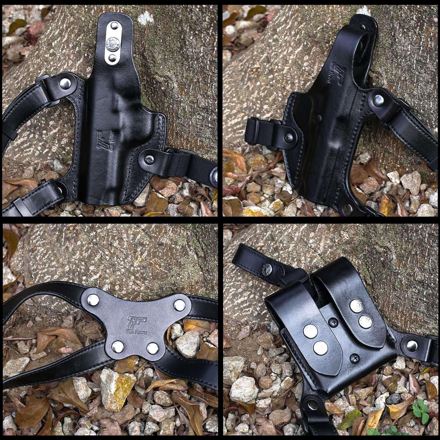 Handmade 1911 Shoulder Holster, Fit Most Non-Rail 5'' 4.25'' 4'' 1911/ Colt 1911/Elite Force 1911/ Kimber 1911, Double Mag Holder Included, Adjustable Strap for Concealed Carry, Right Handed|