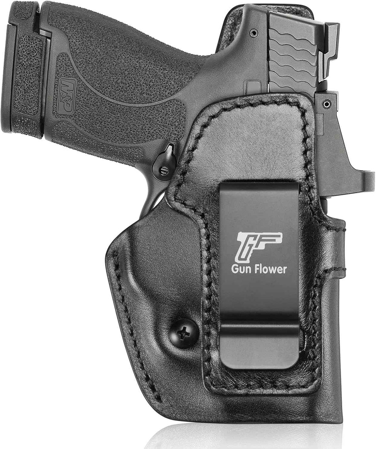 S&W M&P Shield / Shield Plus 3.1" IWB Leather Holster - Adjustable Retention, Inside Waistband Concealed Carry, Fits M&P 9 Shield, M&P 9/40 Shield M2.0 & Shield Plus, Right Hand - GUN & FLOWER