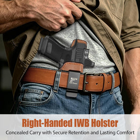 Glock 19/19X/23/32/44/45 IWB Leather Holster w/Olight Baldr S / Baldr Mini / RL Mini - Light-Bearing Optic Cut, Fits MOS Version, 1.5"-1.75" Belts, Right Hand