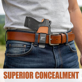 GUN & FLOWER IWB Leather Holster for M&P Shield Plus 9mm / M&P Shield M2.0 / M&P Shield 1.0 - Optic Cut, Inside Waistband Concealed Carry, Adjustable Retention, Right Hand, Brown