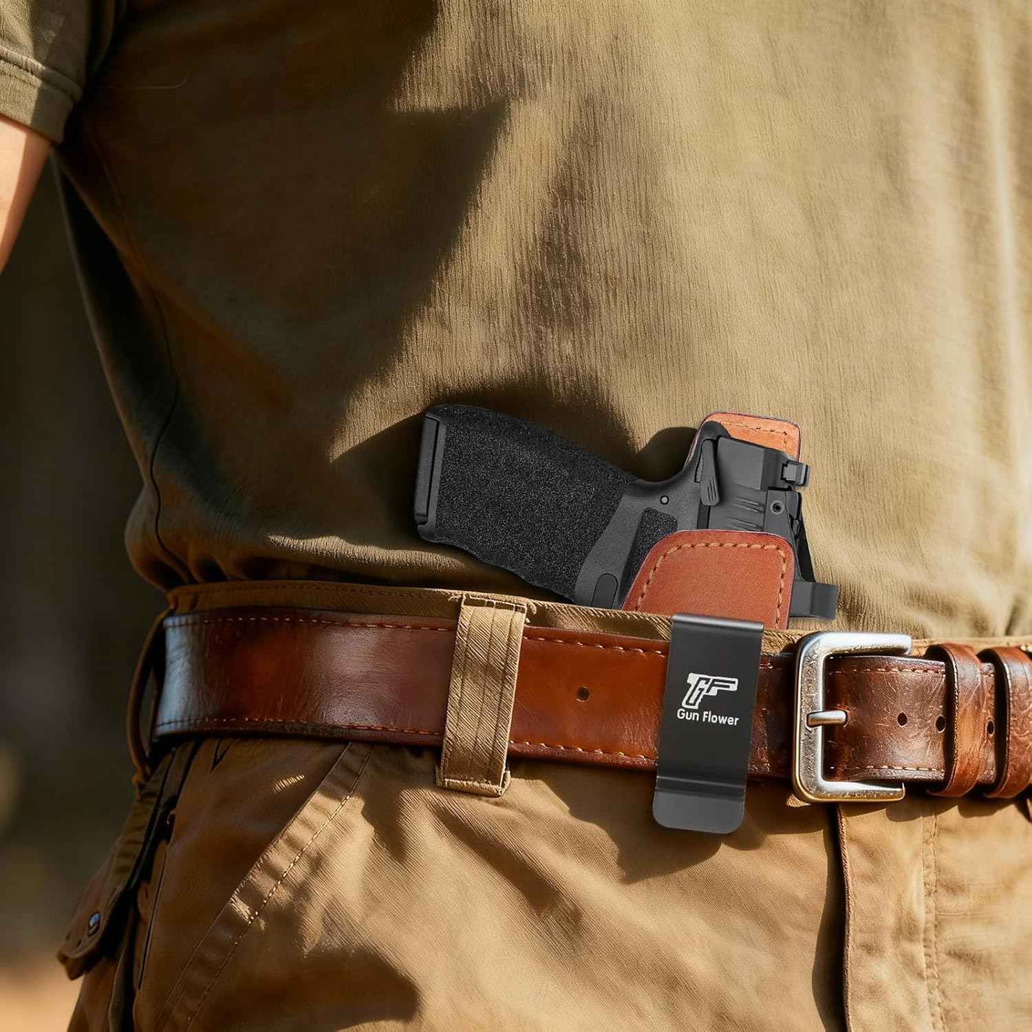 Springfield Hellcat Pro Holster IWB Leather Optic Cut - Fits Hellcat Pro/Comp & Hellcat RDP, Concealed Carry Appendix Inside Waistband, 1.5"-1.75" Belt, Black Right Hand - GUN & FLOWER