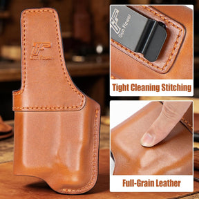 Glock 43X IWB Leather Holster w/TLR-7X Sub, TLR-7 HL-X Sub & TLR-7 Sub - Optic-Ready Cut, Fits Glock 43X MOS & Rail Version + PSA Dagger Micro, 1.5"-1.75" Belts, Right Hand - GUN & FLOWER
