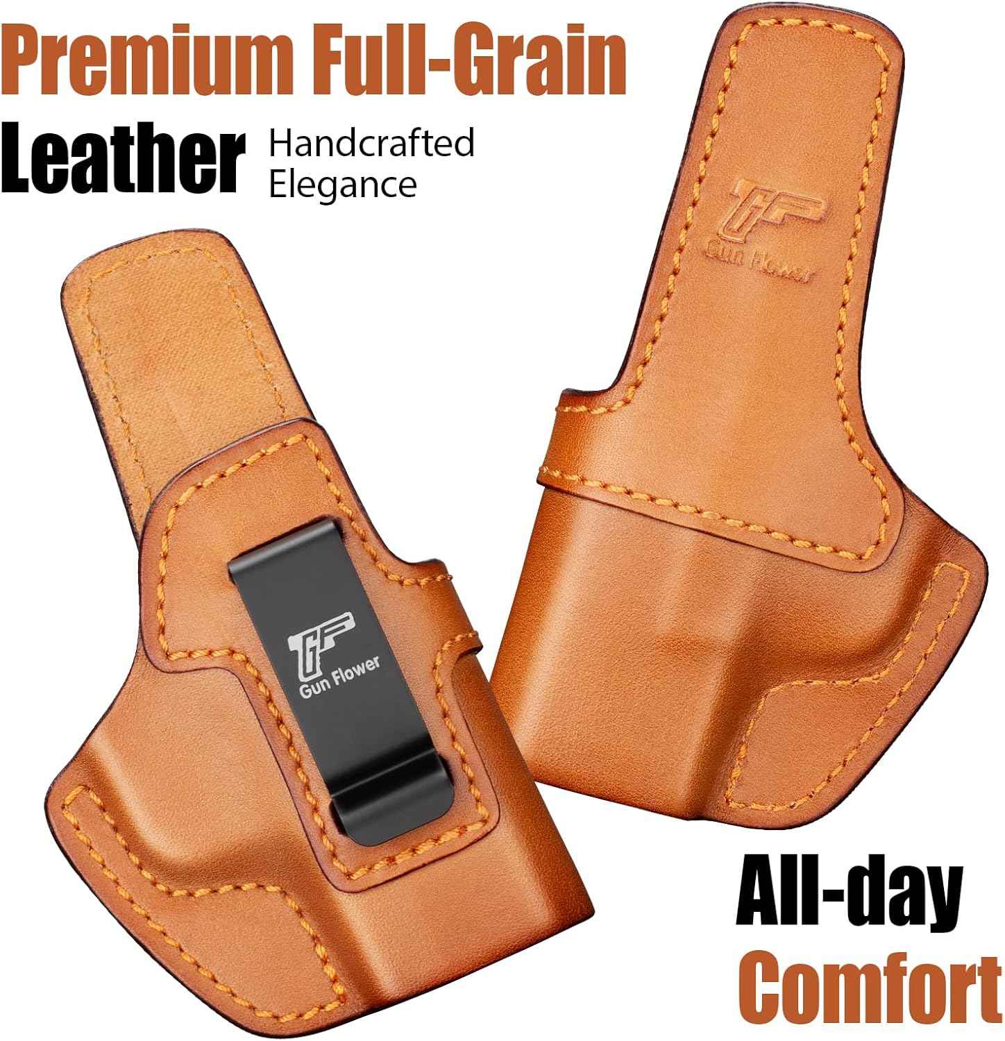 Springfield Hellcat / Hellcat OSP IWB Leather Holster - Optic Cut Concealed Carry, Appendix Inside Waistband, Fits 1.5"-1.75" Belt, Black Right Hand - GUN & FLOWER