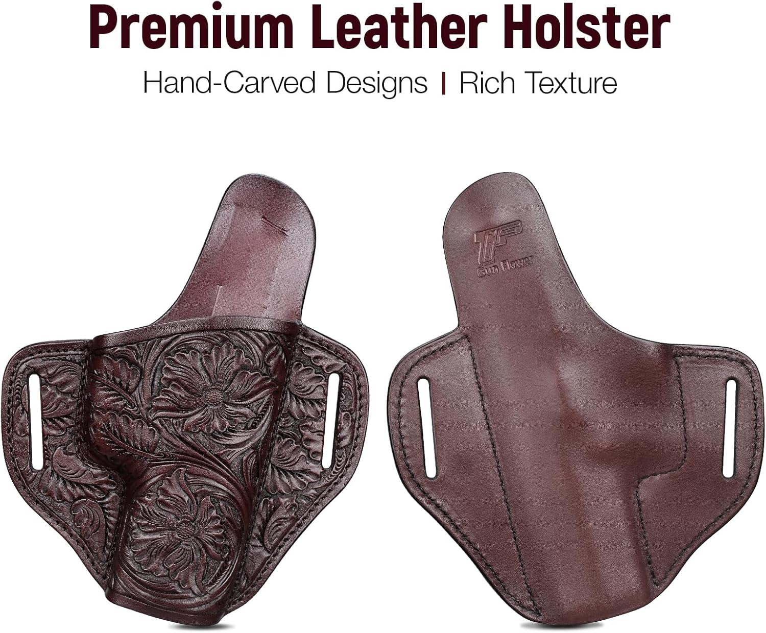 Premium Leather HK VP9 Holster - Compatible with Heckler & Koch (H&K) VP9/ VP40/ SFP9/ SFP40, OWB Western Hand-Carved Holster for Women & Men -Fits 1.5" Belts GUN & FLOWER
