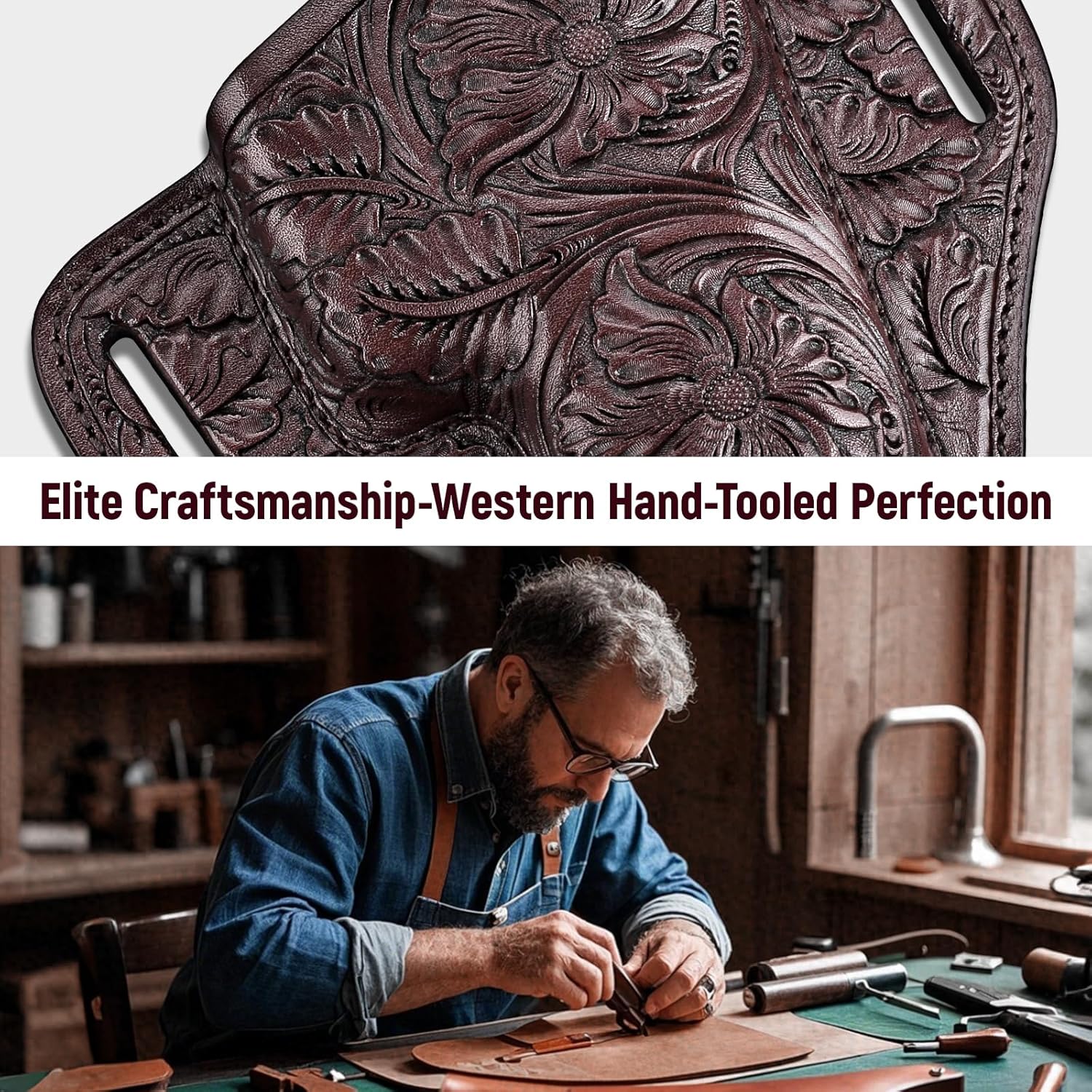 Premium Leather HK VP9 Holster - Compatible with Heckler & Koch (H&K) VP9/ VP40/ SFP9/ SFP40, OWB Western Hand-Carved Holster for Women & Men -Fits 1.5" Belts GUN & FLOWER
