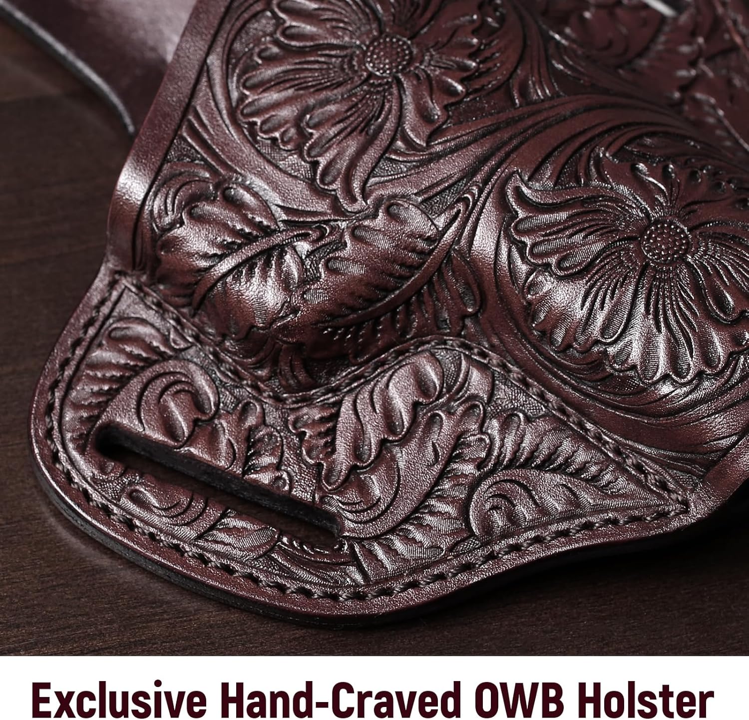 Premium Leather HK USP Holster - Compatible with Heckler & Koch (H&K) USP 9 mm /.40 Full Size, OWB Western Hand-Carved Holster for Women & Men - Fits 1.5" Belts, Right Hand GUN & FLOWER