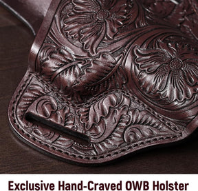 Premium Leather HK USP Holster - Compatible with Heckler & Koch (H&K) USP 9 mm /.40 Full Size, OWB Western Hand-Carved Holster for Women & Men - Fits 1.5" Belts, Right Hand GUN & FLOWER