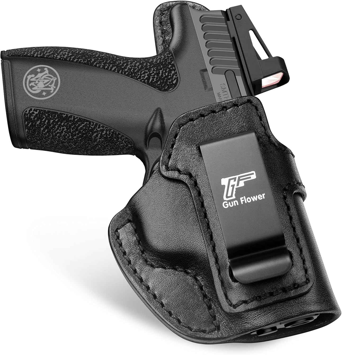S&W Bodyguard 2.0 IWB Leather Holster - Optic Cut Concealed Carry, Premium Full Grain Leather, Fits 1.5"-1.75" Belt, Black Right Hand - GUN & FLOWER - Gunflowerholsters