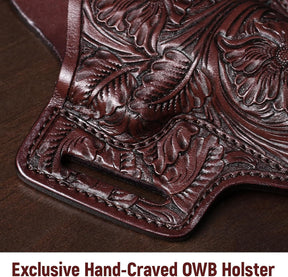 Premium Leather Holster for Women & Men, OWB Western Hand-Carved Holster - Compatible with Glock 17/19 Gen3-5 & 17/19 Gen4-5 MOS, 22/31(Gen3-4), 19X/ 44/45 - Fits 1.5" Belts, Right Hand GUN & FLOWER