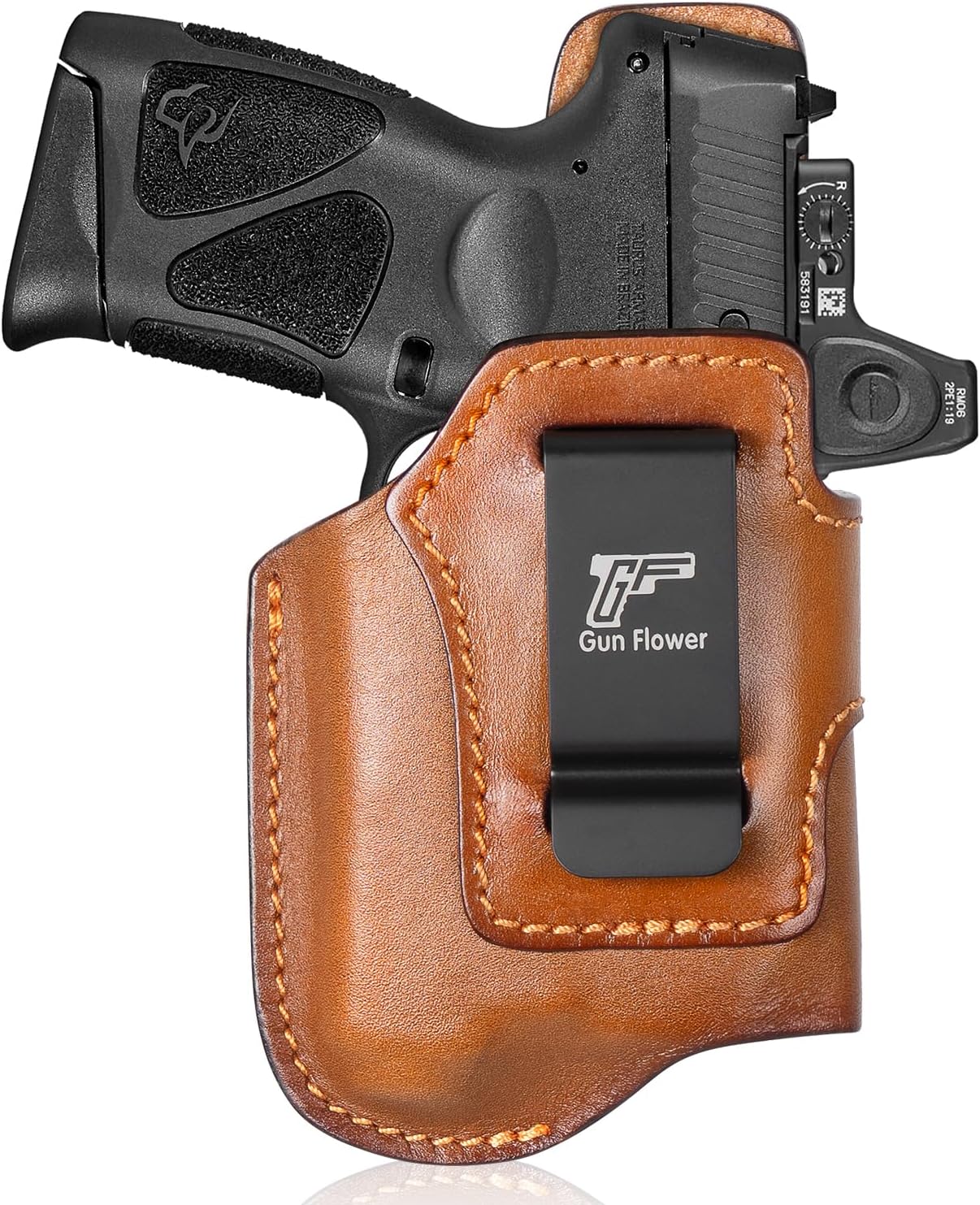 Taurus G3C / G2C IWB Brown Leather Holster w/Olight Baldr S / Baldr Mini / RL Mini - Light-Bearing Concealed Carry, Optic Cut, Fits PT111/PT140, 1.5"-1.75" Belts, Right Hand
