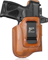 Taurus G3C / G2C IWB Brown Leather Holster w/Olight Baldr S / Baldr Mini / RL Mini - Light-Bearing Concealed Carry, Optic Cut, Fits PT111/PT140, 1.5"-1.75" Belts, Right Hand
