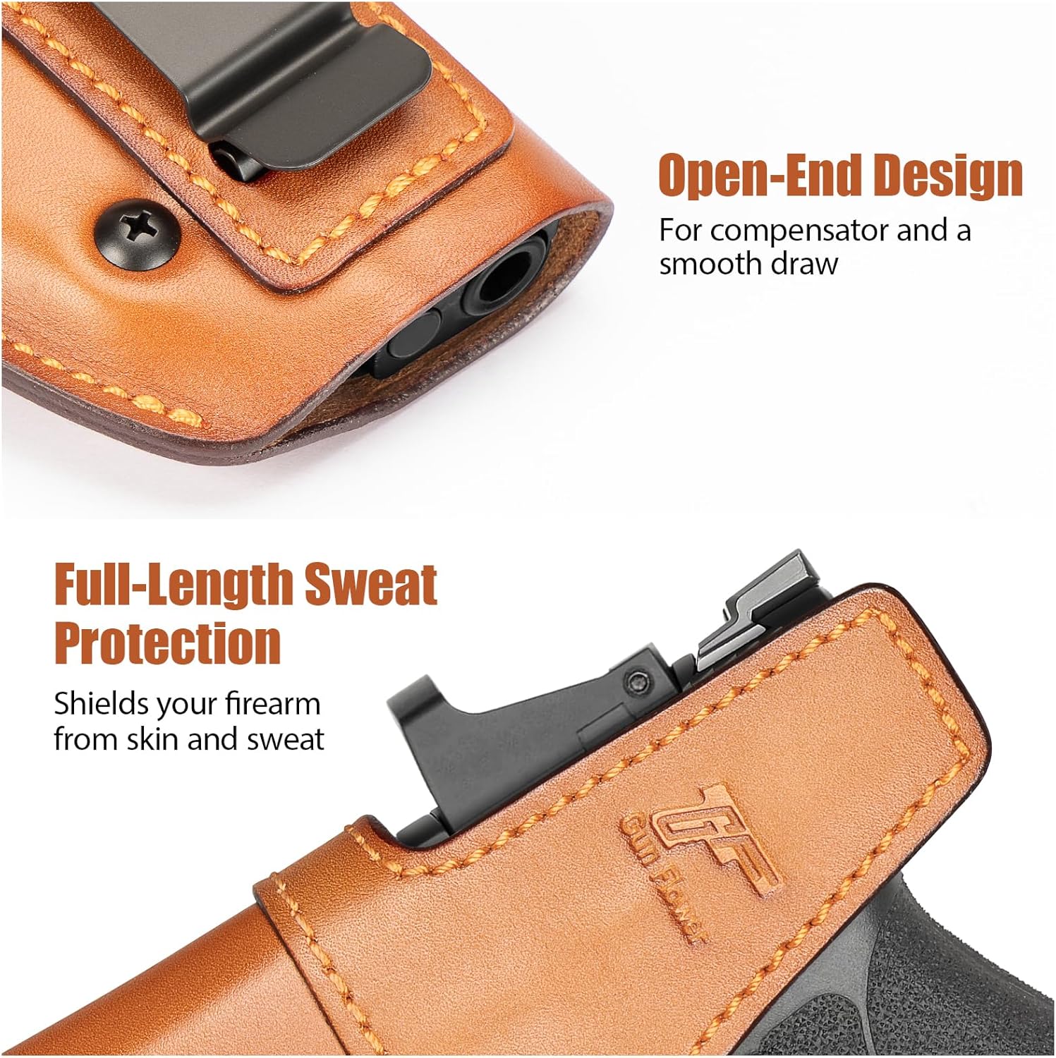 GUN & FLOWER IWB Leather Holster for M&P Shield Plus 9mm / M&P Shield M2.0 / M&P Shield 1.0 - Optic Cut, Inside Waistband Concealed Carry, Adjustable Retention, Right Hand, Brown