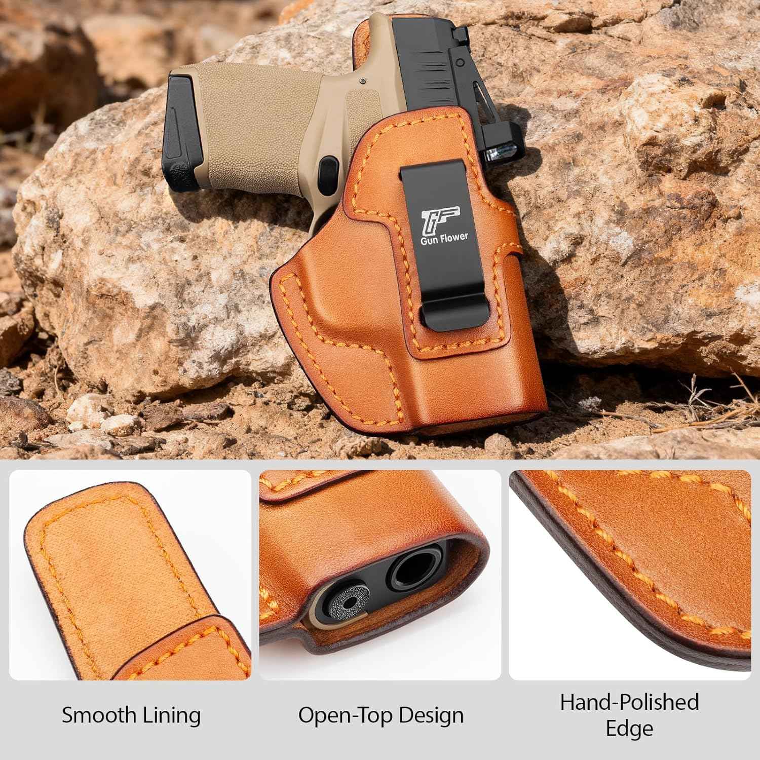 Springfield Hellcat / Hellcat OSP IWB Leather Holster - Optic Cut Concealed Carry, Appendix Inside Waistband, Fits 1.5"-1.75" Belt, Black Right Hand - GUN & FLOWER