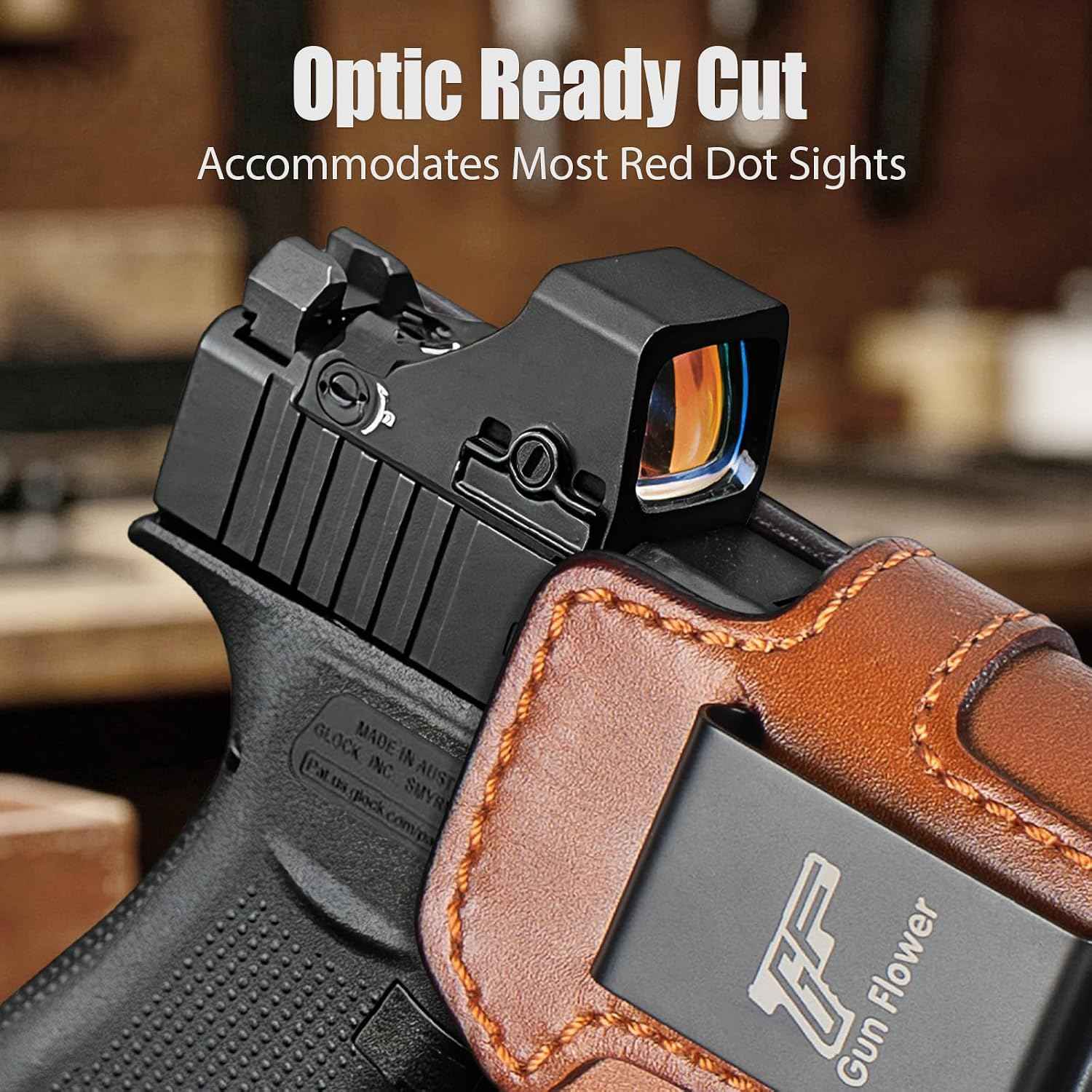 Glock 43X IWB Leather Holster w/TLR-7X Sub, TLR-7 HL-X Sub & TLR-7 Sub - Optic-Ready Cut, Fits Glock 43X MOS & Rail Version + PSA Dagger Micro, 1.5"-1.75" Belts, Right Hand - GUN & FLOWER