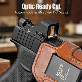 Glock 43X IWB Leather Holster w/TLR-7X Sub, TLR-7 HL-X Sub & TLR-7 Sub - Optic-Ready Cut, Fits Glock 43X MOS & Rail Version + PSA Dagger Micro, 1.5"-1.75" Belts, Right Hand - GUN & FLOWER