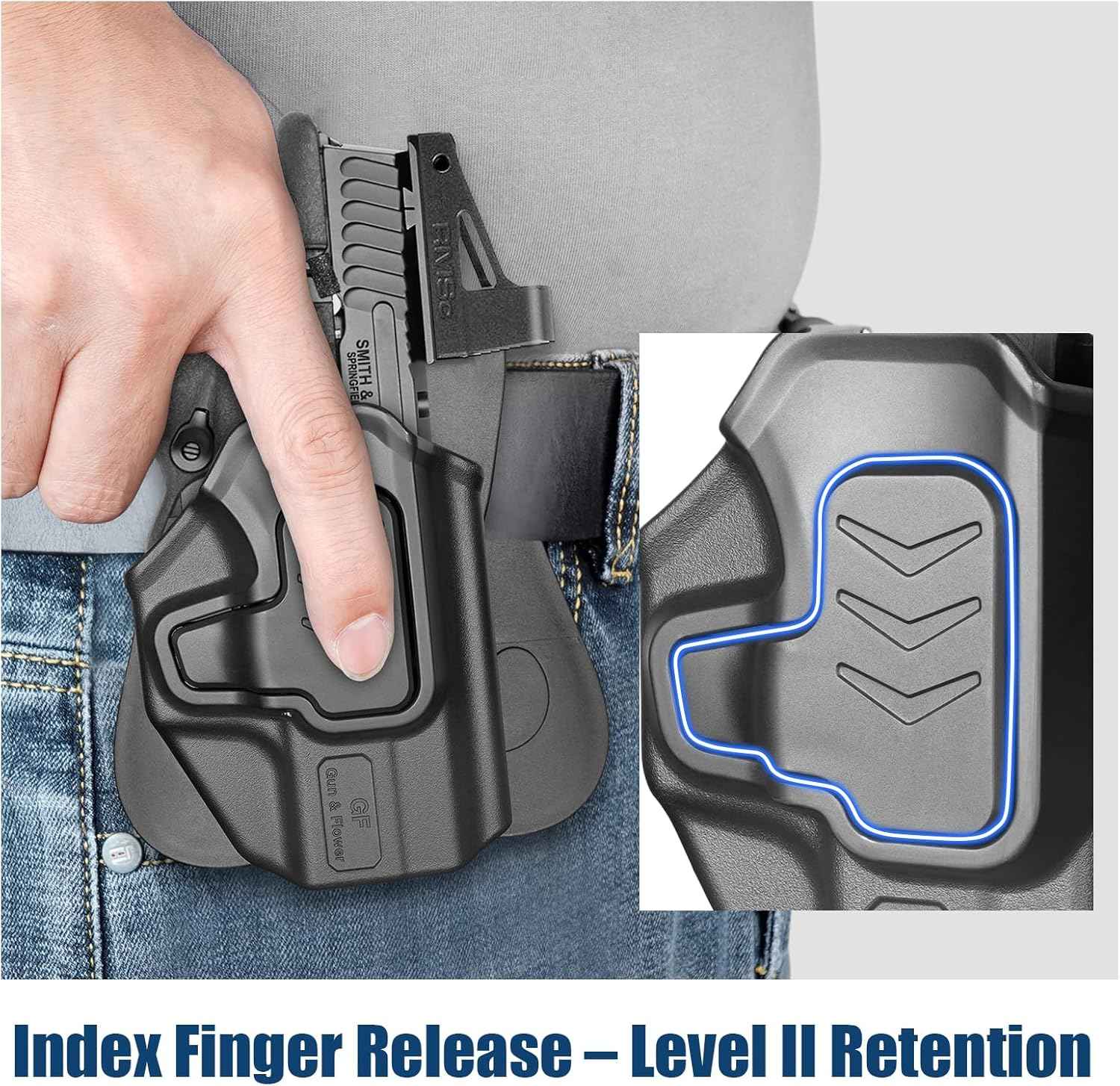Smith & Wesson Bodyguard 2.0 OWB Holster - Level II Retention, RDS / Optic Ready, 360° Adjustable Silicone Paddle, Outside Waistband Right Hand