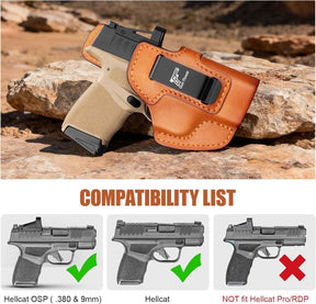 Springfield Hellcat / Hellcat OSP IWB Leather Holster - Optic Cut Concealed Carry, Appendix Inside Waistband, Fits 1.5"-1.75" Belt, Black Right Hand - GUN & FLOWER