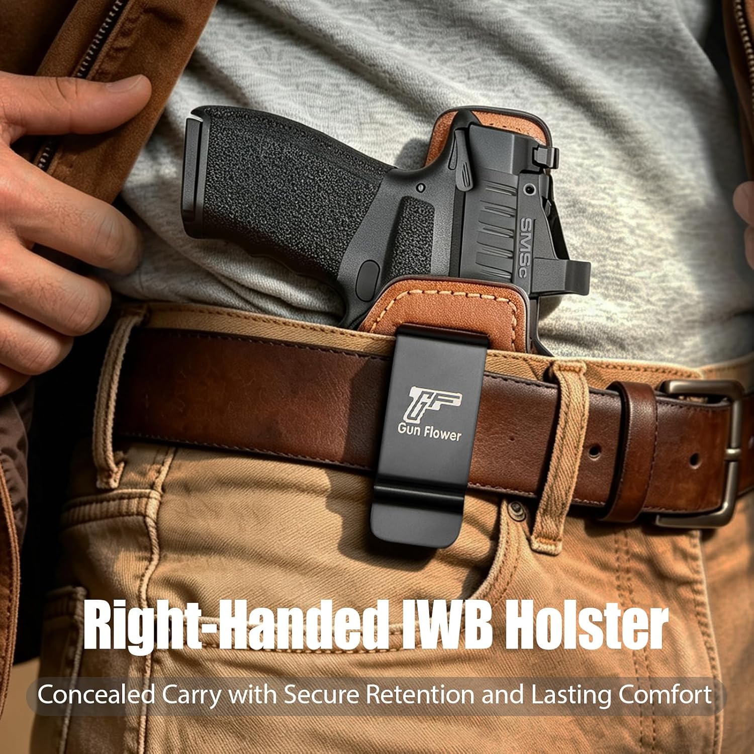 Hellcat Pro IWB Brown Leather Holster w/Olight Baldr S / Baldr Mini / RL Mini - Light-Bearing Optic Cut, Fits Hellcat Pro OSP / Comp / Threaded, 1.5"-1.75" Belts, Right Hand