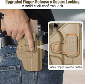Glock 17/19/19X/22/23/44/45 OWB Holster - Level II Index Finger Release, Optic Ready / MOS Compatible, Fits Ruger RXM, PSA Dagger Compact & Glock 31/32 Gen1-6, Adjustable Retention, Right Hand