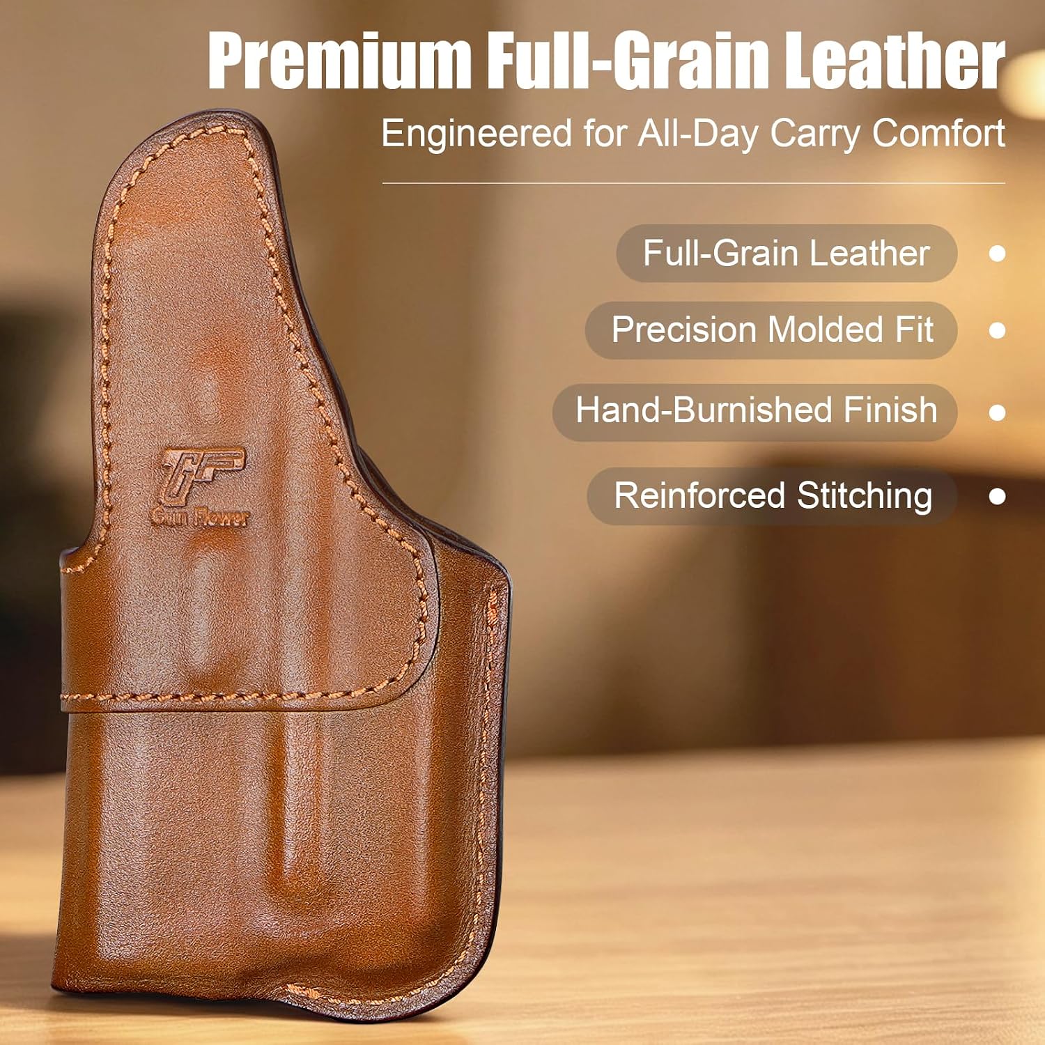 Sig P320 Compact / M18 IWB Brown Leather Holster w/Olight Baldr S / Baldr Mini / RL Mini - Light-Bearing Optic Cut, Also Fits P320 XCarry & XCompact, 1.5"-1.75" Belts, Right Hand